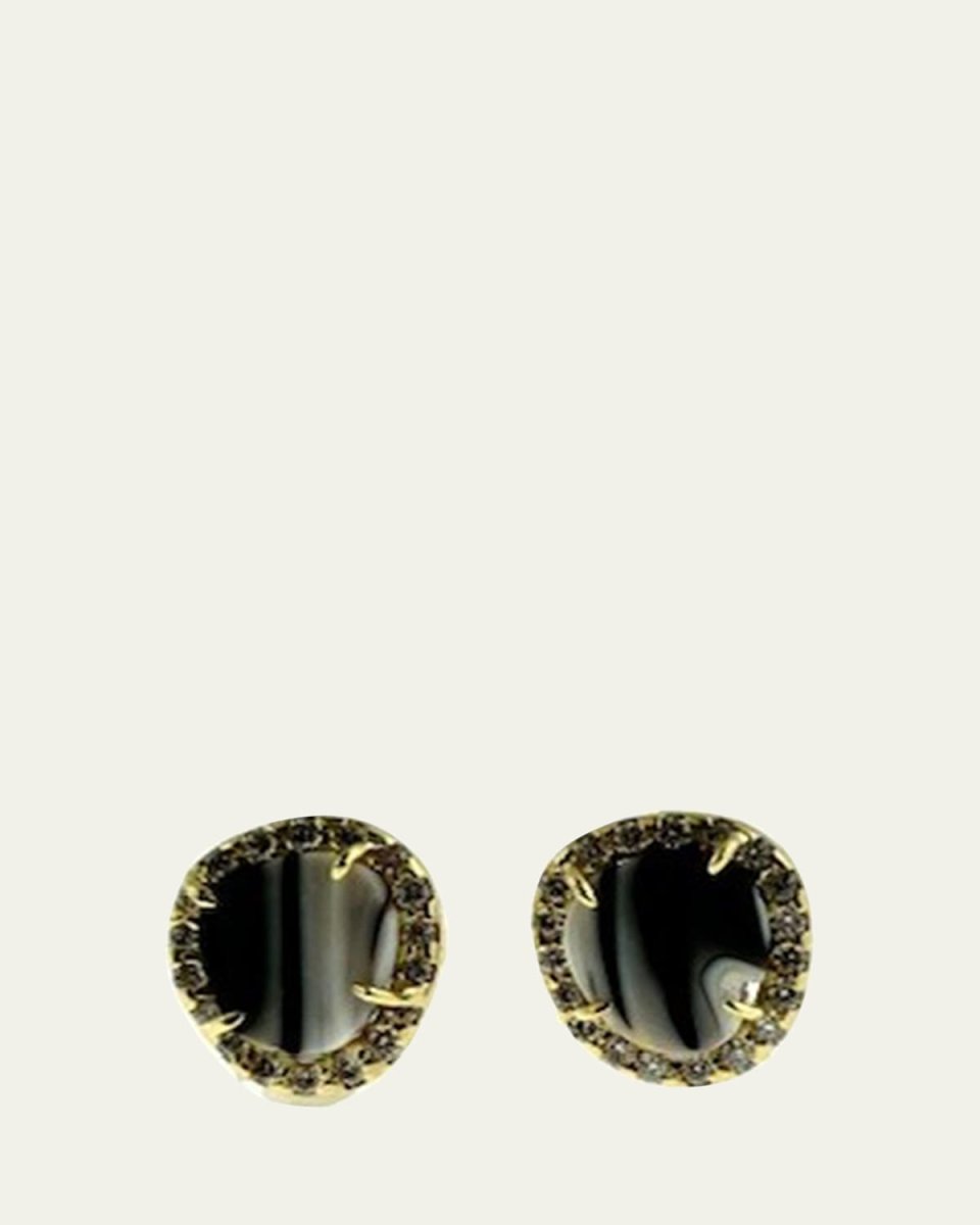 18K Gold Zebra Opal Stud Earrings with Diamonds